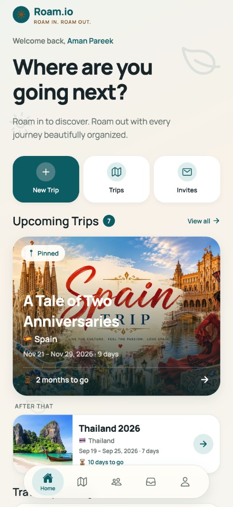 Roam.io iOS home screen
